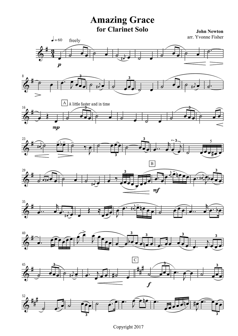 Amazing Grace for Clarinet Solo Clarinet Solo scores gallery preview page 1