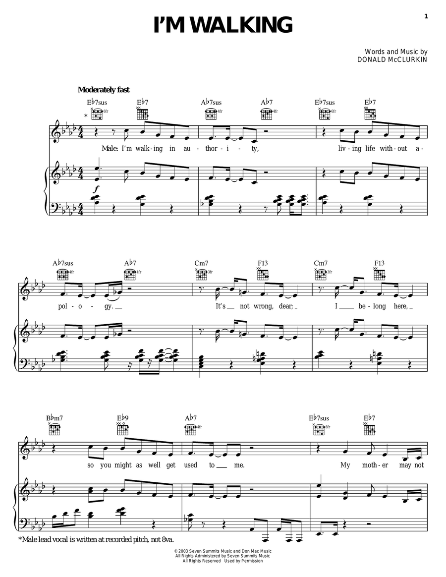 I'm Walking I'm Walking Piano, Vocal, Guitar scores gallery preview page 1