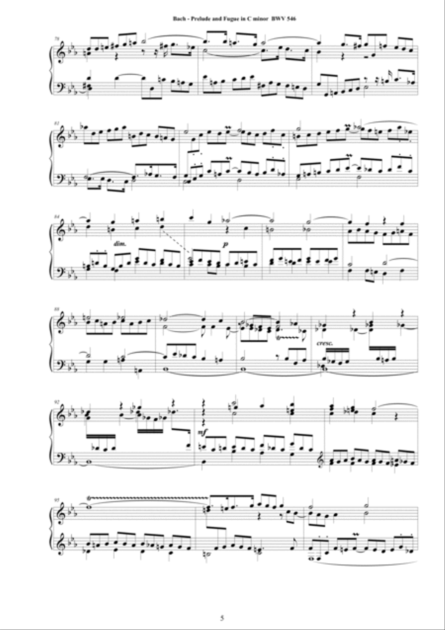 Bach - Prelude and Fugue in C minor BWV 546 for Piano Piano Solo scores gallery preview page 5