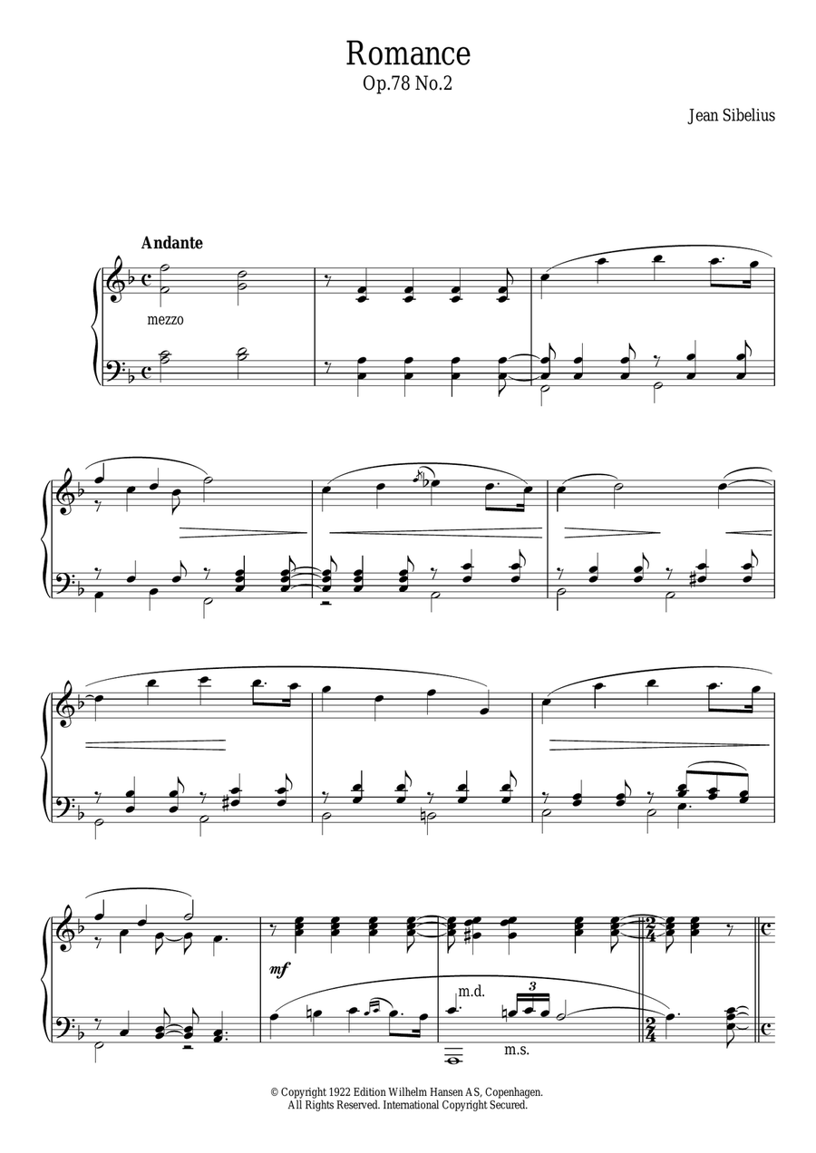 Romance, Op.78 No.2 Piano Solo scores gallery preview page 1