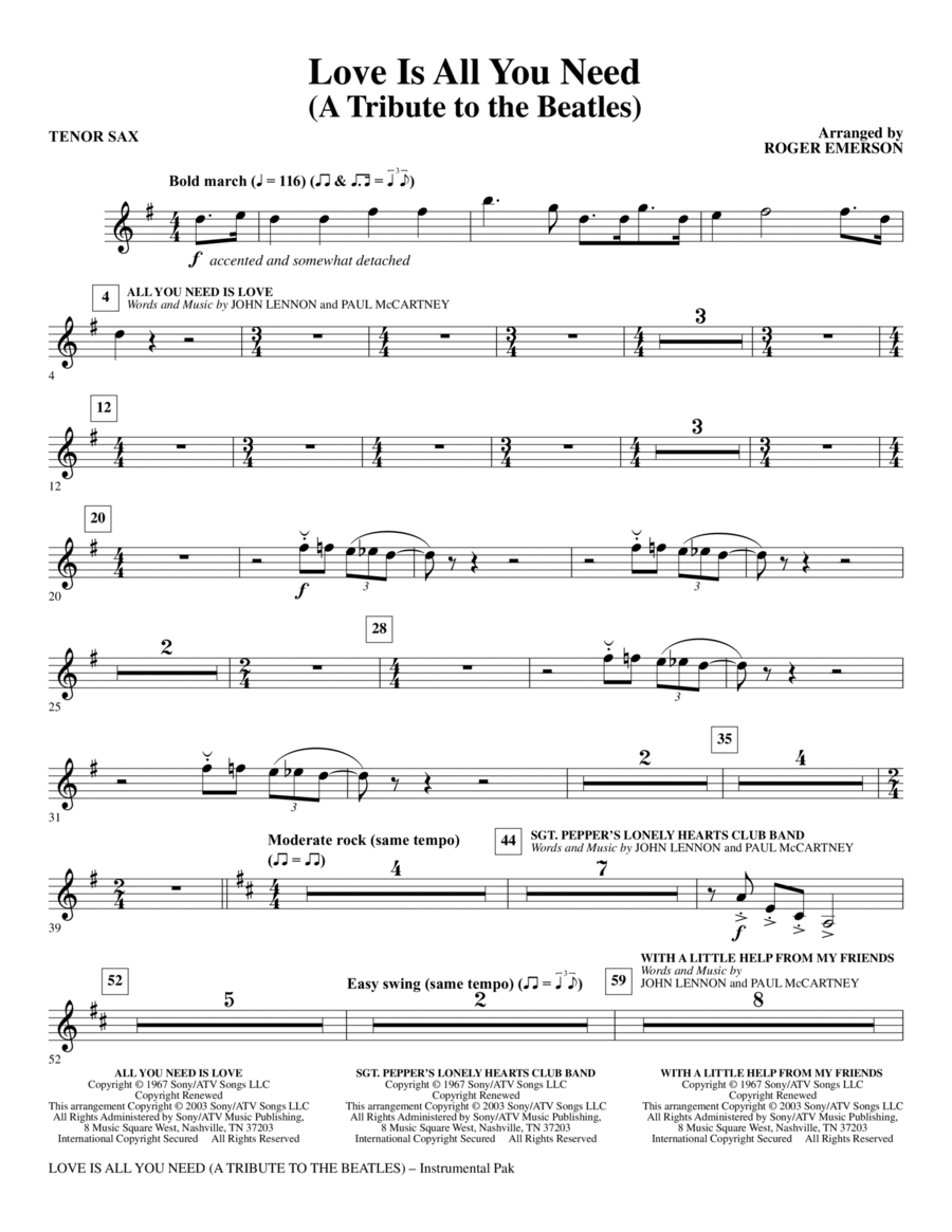 Love Is All You Need (A Tribute to the Beatles) (arr. Roger Emerson) - Tenor Sax Choir scores gallery preview page 1