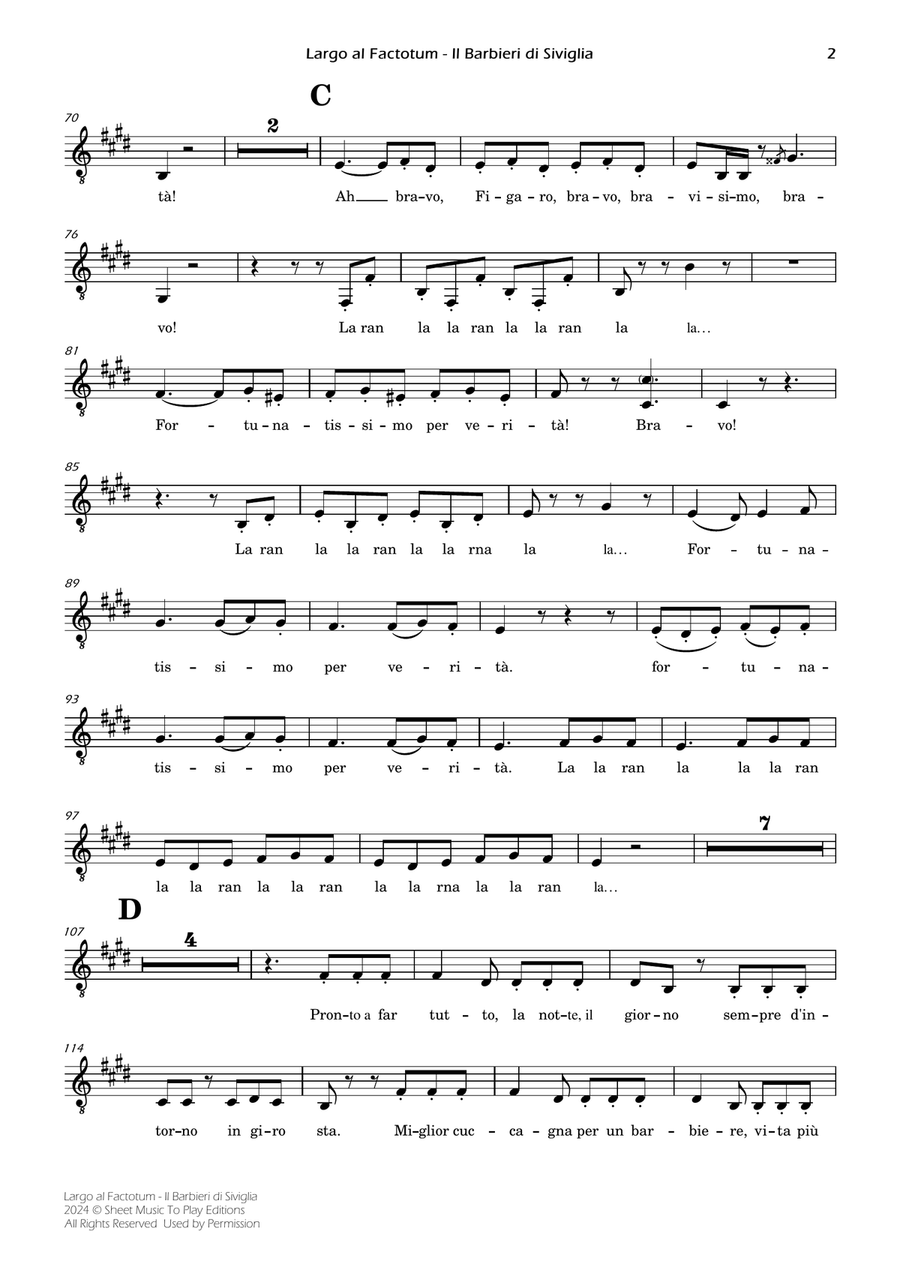 Largo al Factotum - Voice and Piano - E Major (Individual Parts) Piano, Vocal scores gallery preview page 2