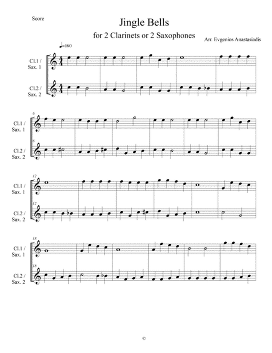 Jingle Bells-Easy Christmas song for 2 Clarinets or 2 Saxophones image number null