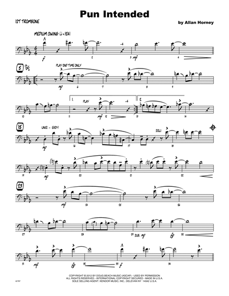 Pun Intended - Trombone 1 by Allan Horney Jazz Ensemble - Digital Sheet Music