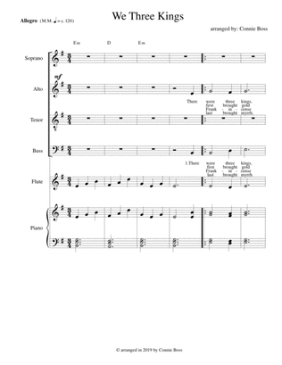 We Three Kings - SATB with choice of flute, cello, french horn, trumpet or violin and piano