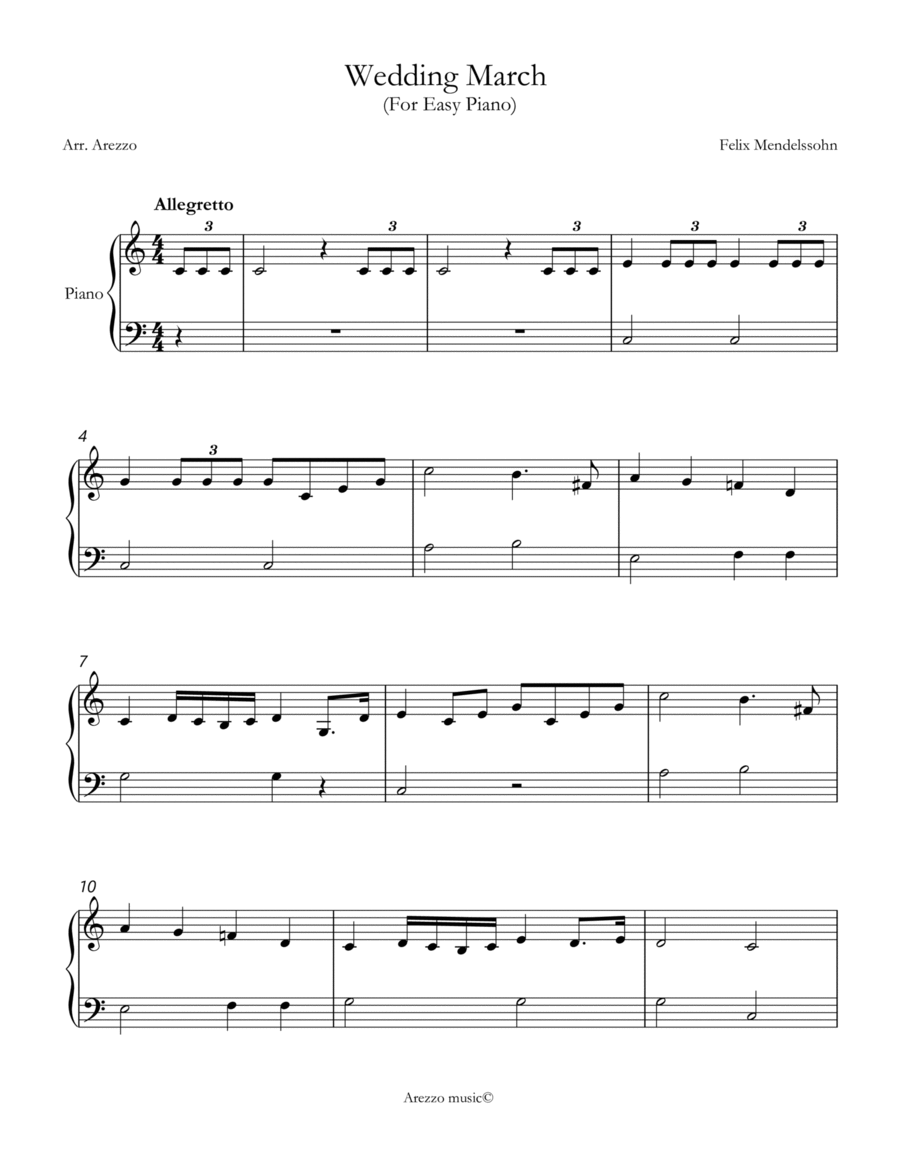 wedding march mendelsohn easy piano sheet music image number null