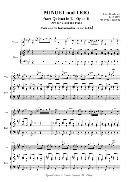 Boccherini - MINUETTO e TRIO dal Quintetto in Mi - Opus 11 - Arr. per violino e pianoforte - Parts a image number null