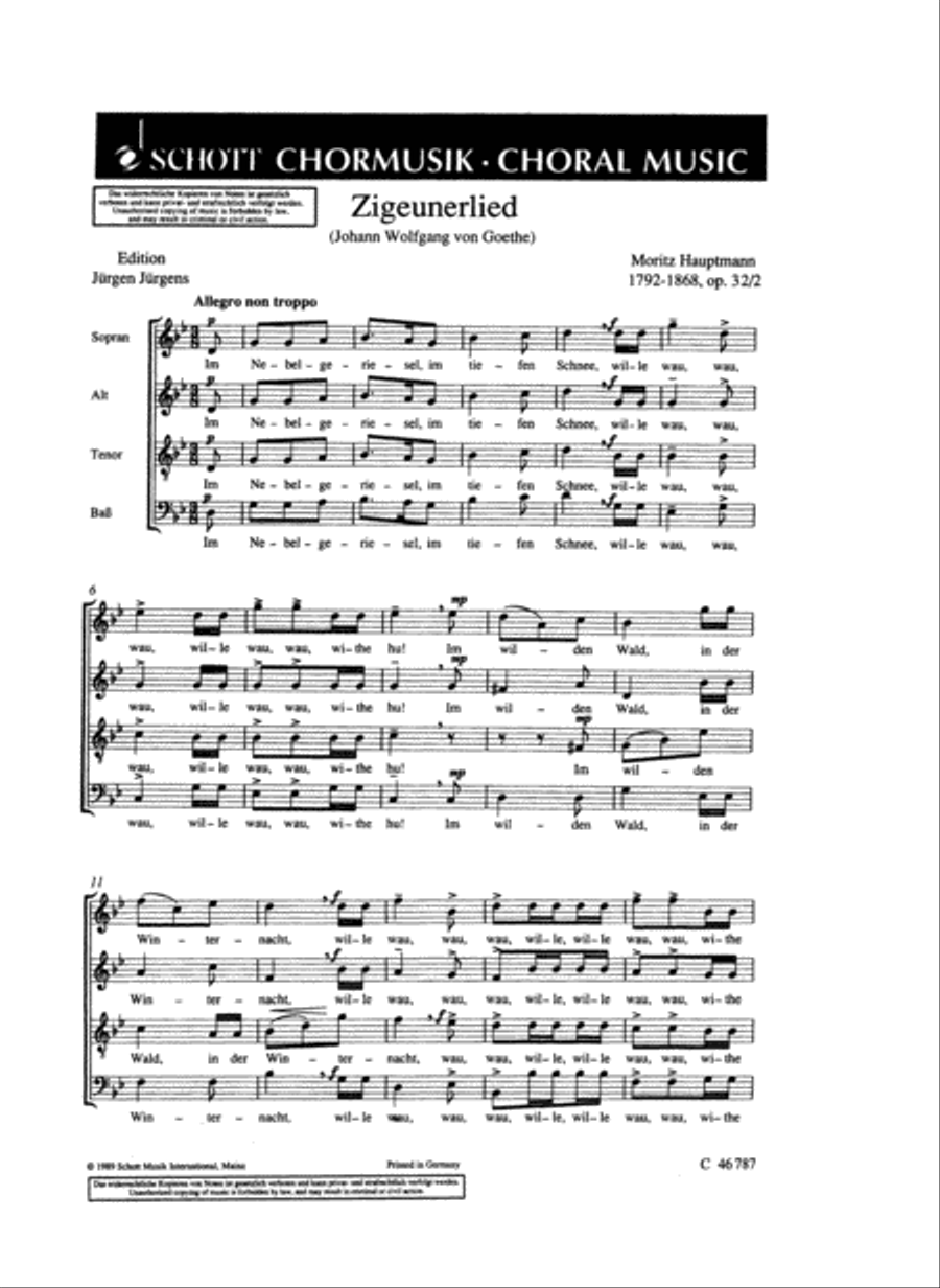Zigeunerlied Op.32 No. 2 4-Part scores gallery preview page 1