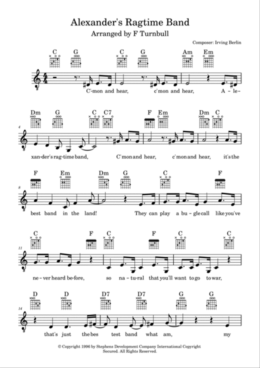 Alexander's Ragtime Band Alexander's Ragtime Band Piano, Vocal, Guitar scores gallery preview page 2