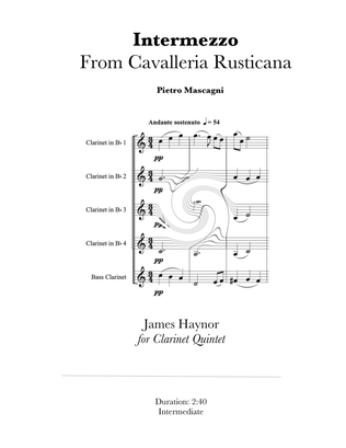 Intermezzo form Cavalleria Rusticana for Clarinet Quintet