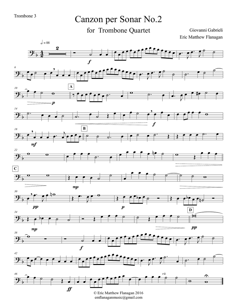Canzon per Sonar No. 2 for Trombone Quartet Trombone Quartet scores gallery preview page 3