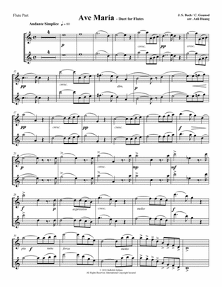 Ave Maria - Duet for Flutes （Parts score)