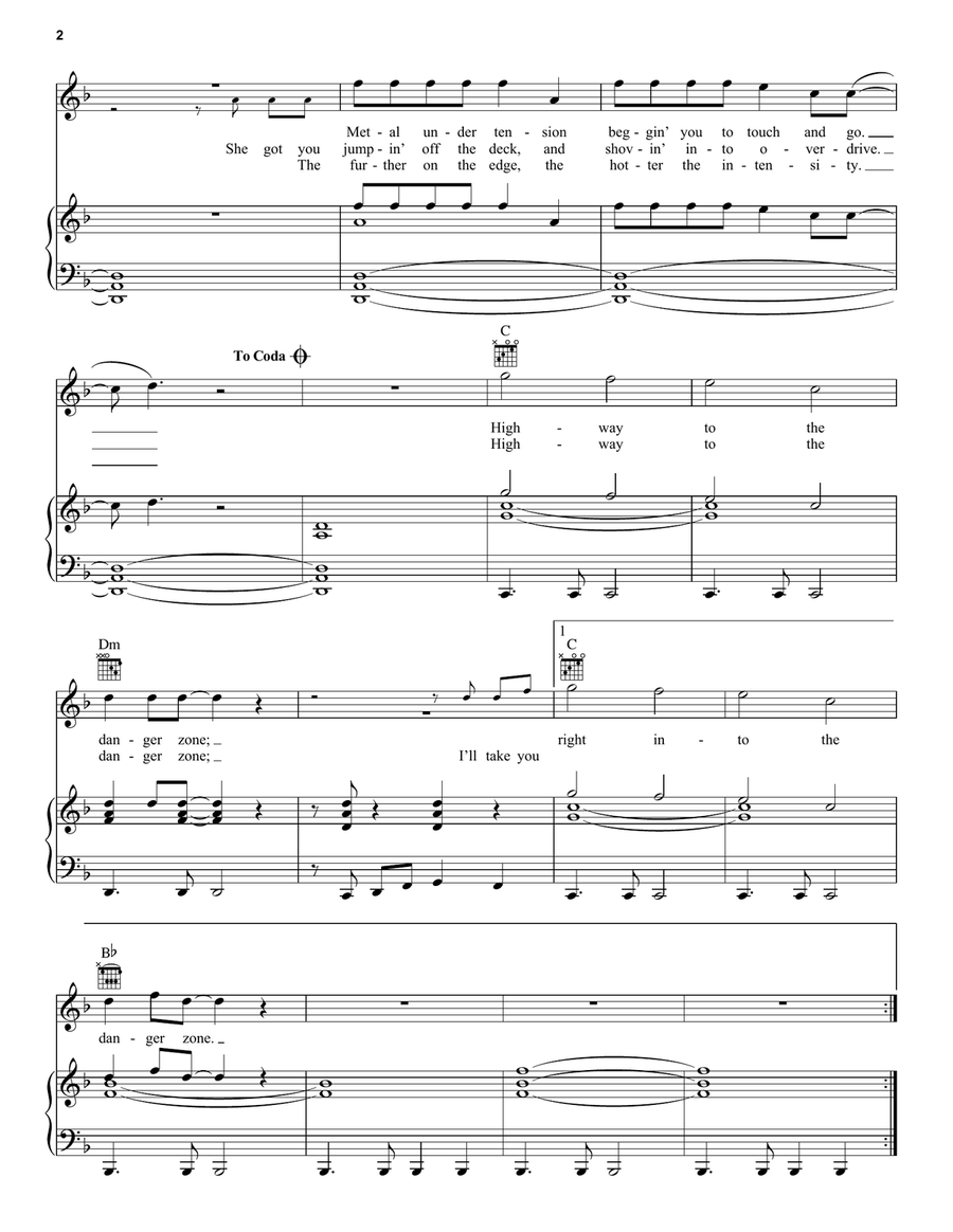 Danger Zone Piano, Vocal, Guitar scores gallery preview page 2