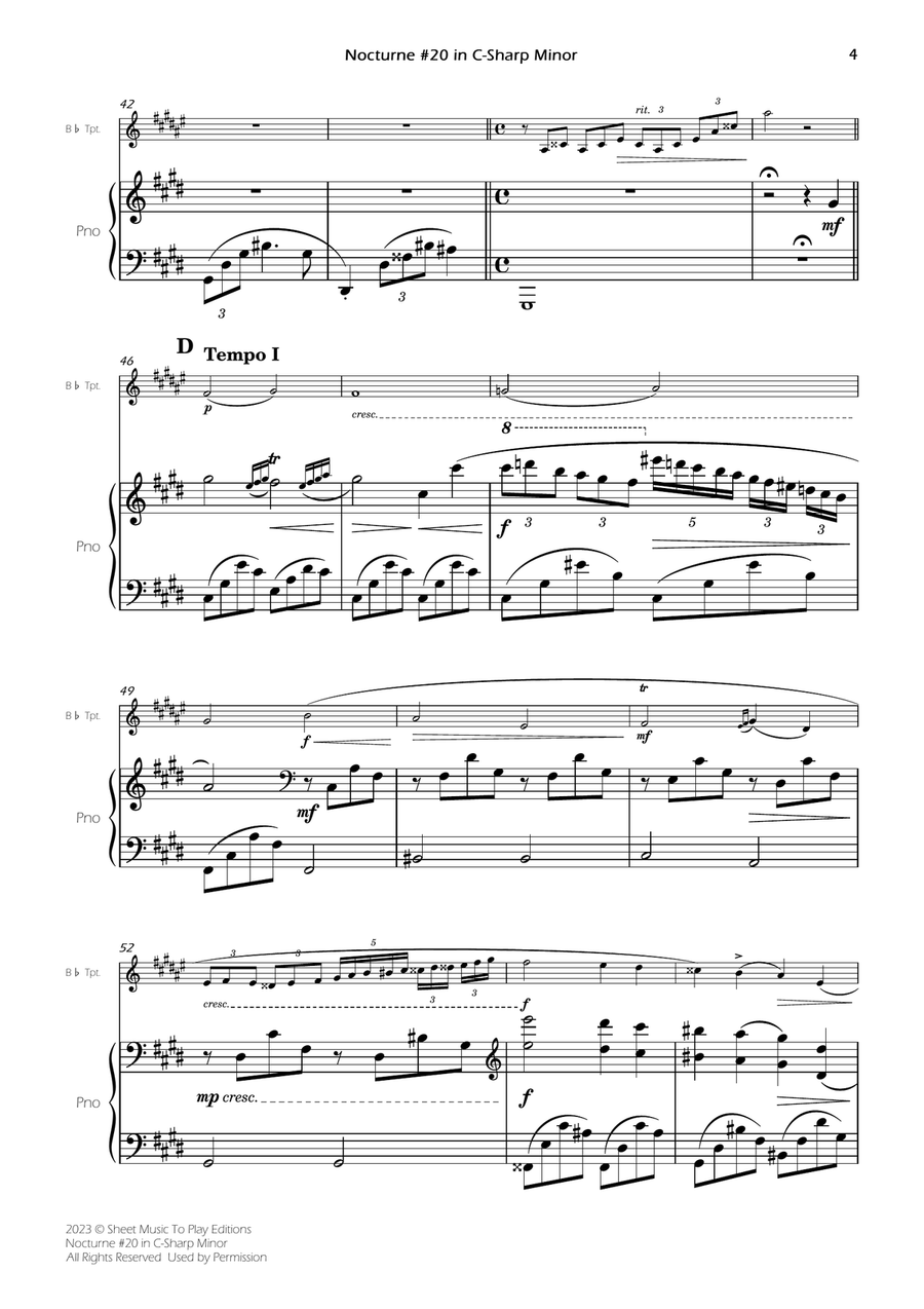 Nocturne No.20 in C-Sharp minor - Bb Trumpet and Piano (Full Score and Parts) B-Flat Trumpet scores gallery preview page 6