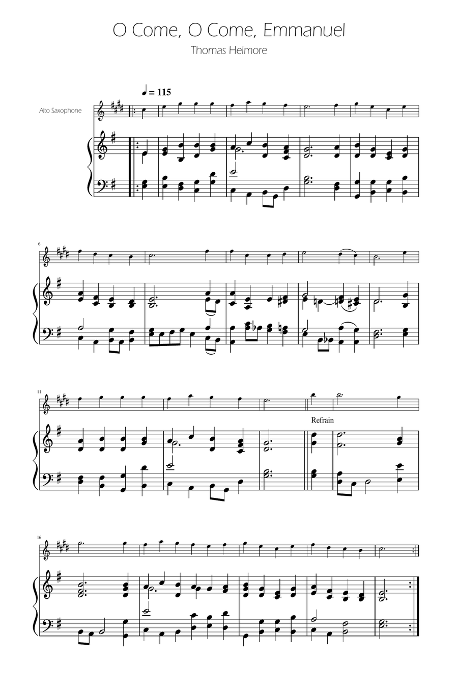 O Come, O Come, Emmanuel - Alto Sax Solo w/ Piano Alto Saxophone scores gallery preview page 1
