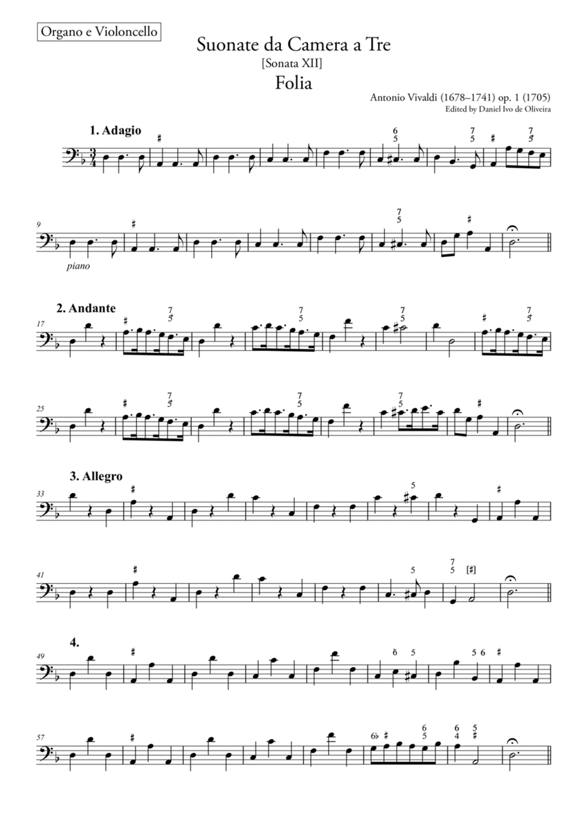 Folia Vivaldi – Violoncello / Basso Continuo (Original - Urtext) op. 1, nr. 12 RV 63 image number null