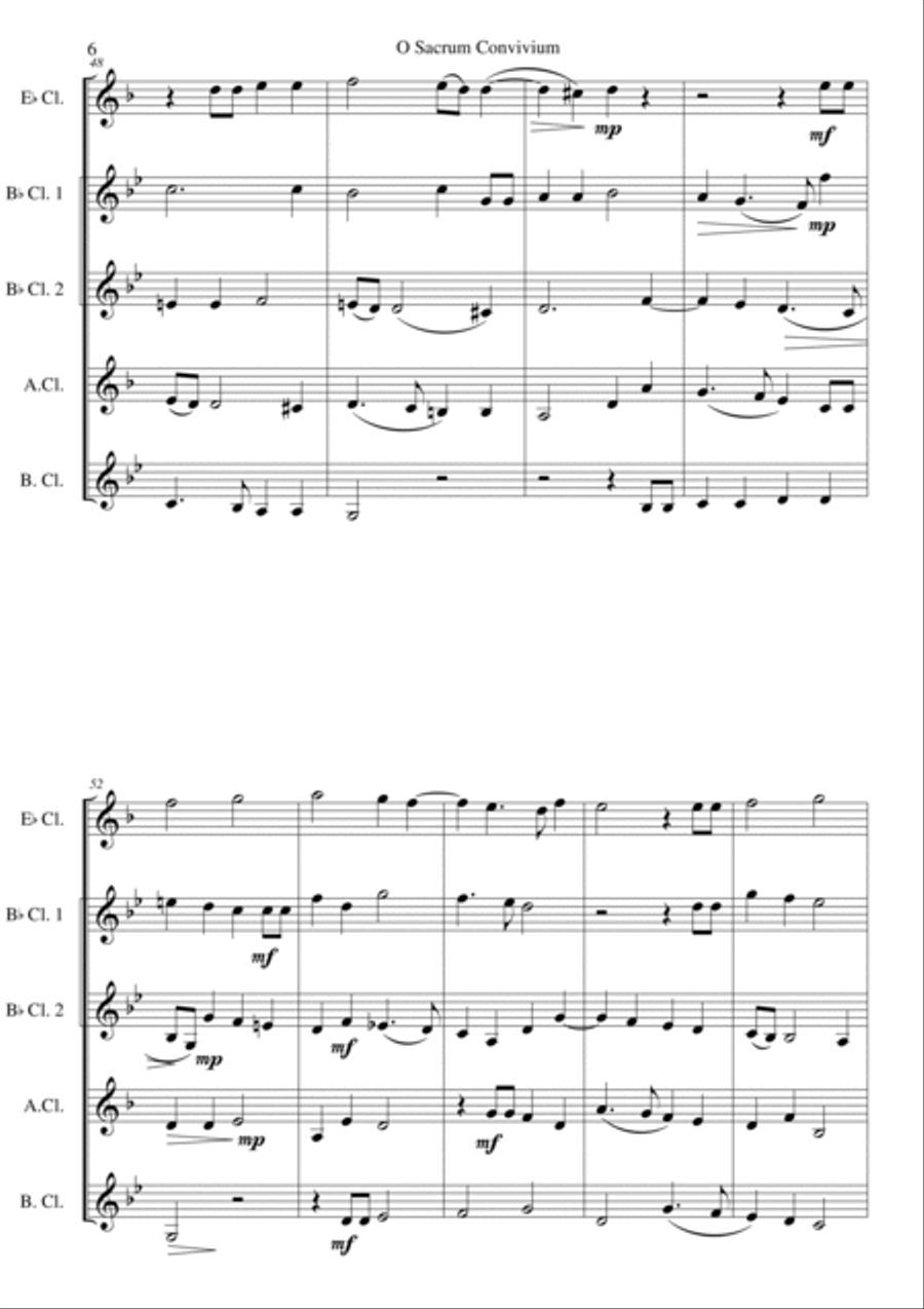 O Sacrum Convivium for clarinet quintet E flat, 2 B flats, alto and bass and optional Basset horn Clarinet Quintet scores gallery preview page 6