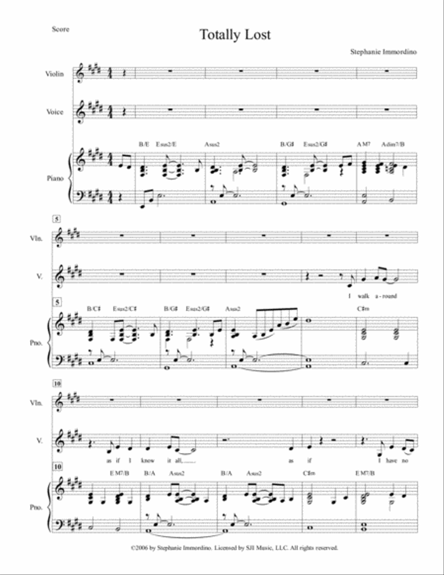 Totally Lost (as performed on Stephanie Immordino: Self-Titled Album) Piano, Vocal, Guitar scores gallery preview page 2