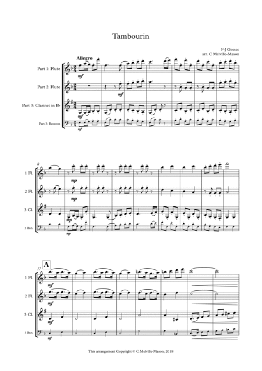 Tambourin (2 flutes & clarinet/bassoon) Woodwind Ensemble scores gallery preview page 2