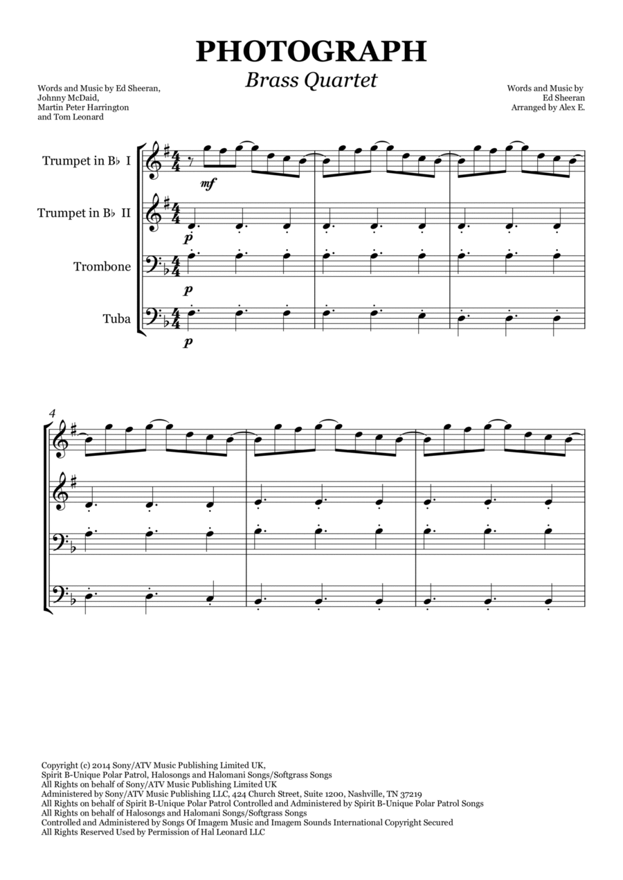 Photograph Photograph Brass Quartet scores gallery preview page 1