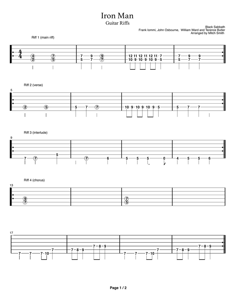 Iron Man Guitar Tablature scores gallery preview page 1