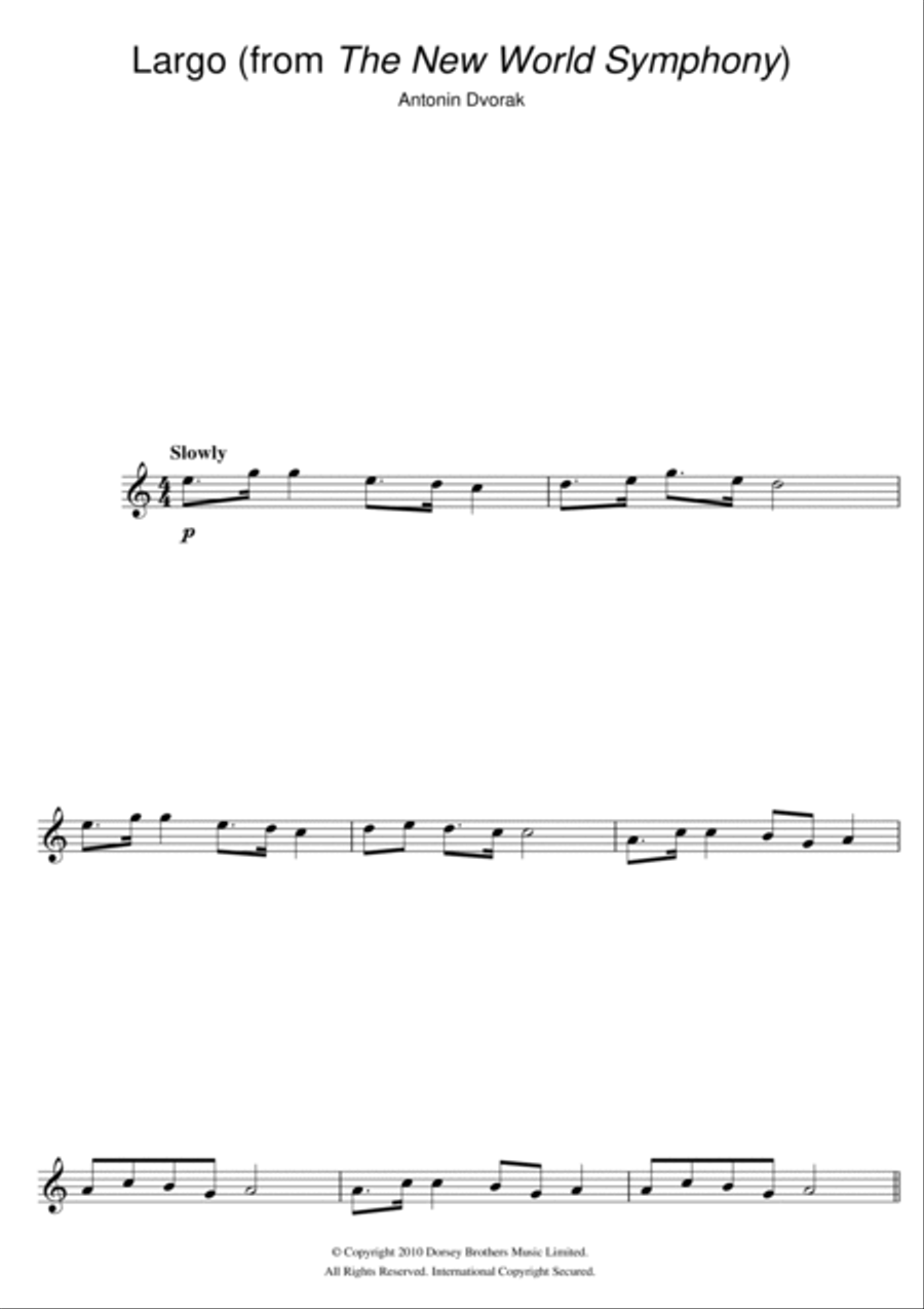 Largo (from The New World) Flute Solo scores gallery preview page 1