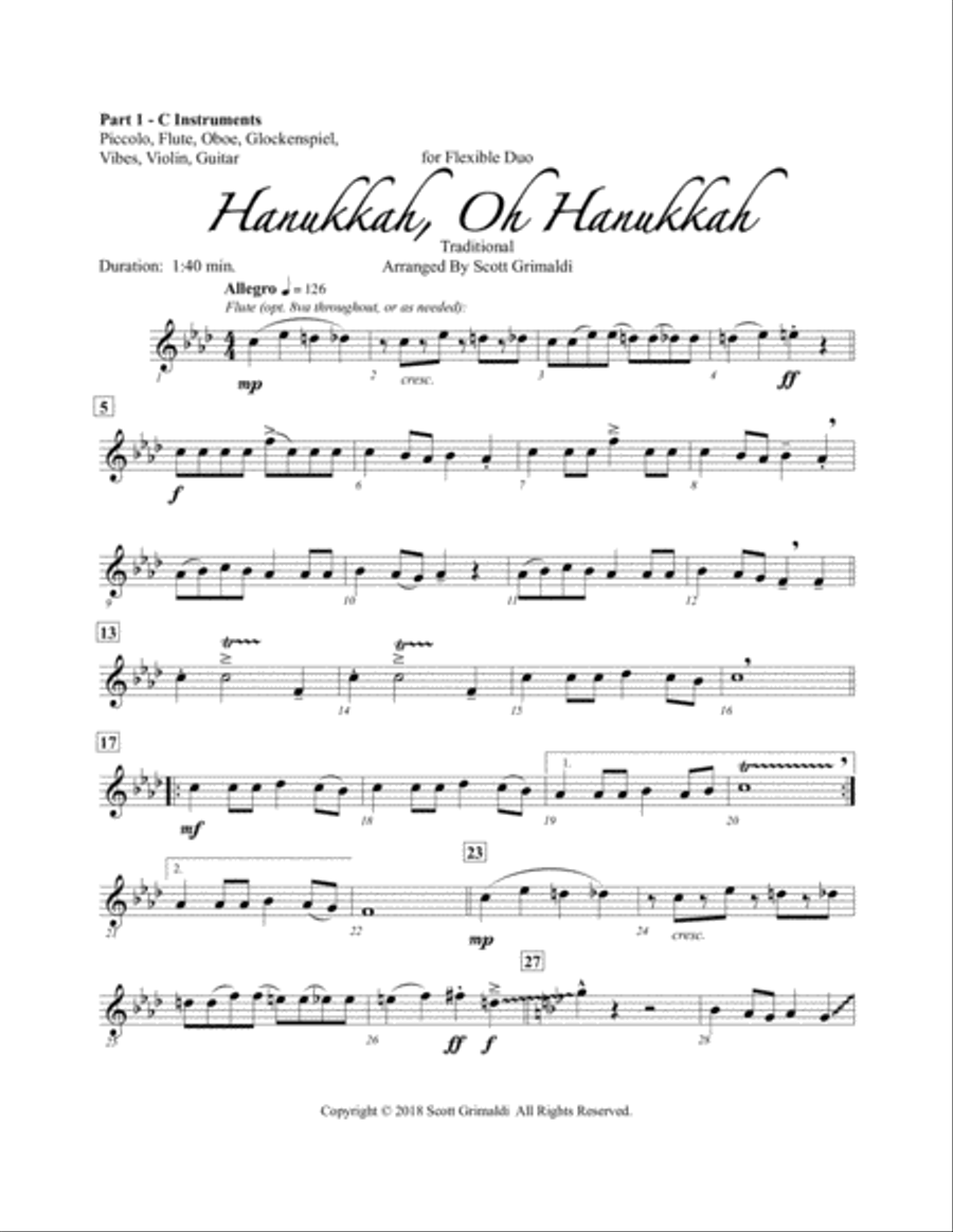 Hanukkah, Oh Hanukkah - for Flexible Duo (C, Eb, Bb & Bass Clef Instruments) Small Ensemble scores gallery preview page 6