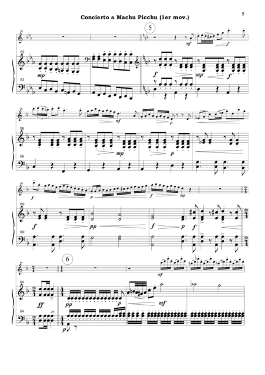 Concierto a Macchu Picchu for flute and string orchestra (Piano reduction) Flute scores gallery preview page 5