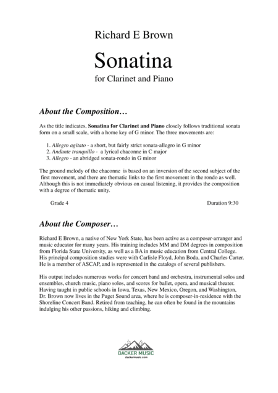 Sonatina for Clarinet and Piano Clarinet Solo scores gallery preview page 2