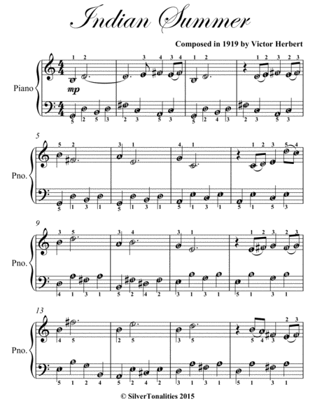 Indian Summer Easiest Piano Sheet Music