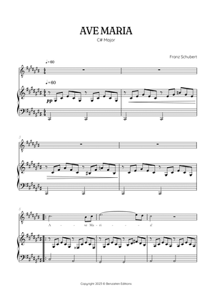 Schubert Ave Maria in C sharp major [C#] • tenor sheet music with easy piano accompaniment