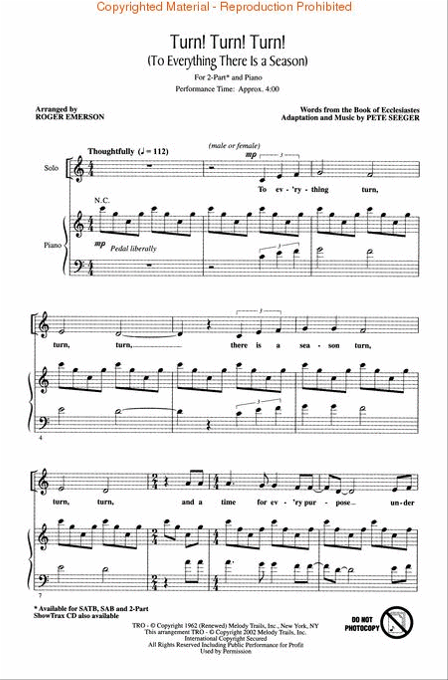 Turn! Turn! Turn! (To Everything There Is a Season) Choir scores gallery preview page 2