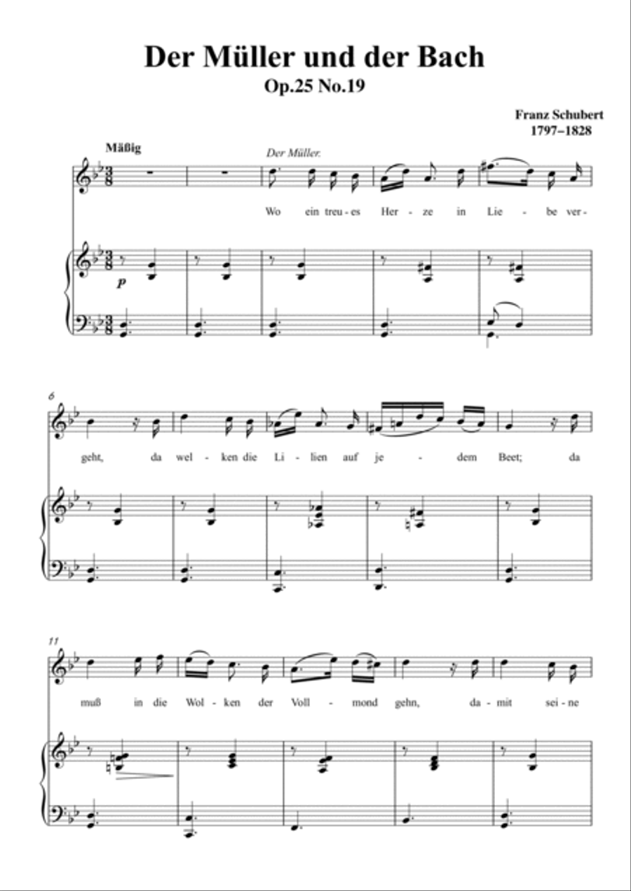 Schubert-Der Müller und der Bach in g minor,for Vocal and Piano Voice scores gallery preview page 2