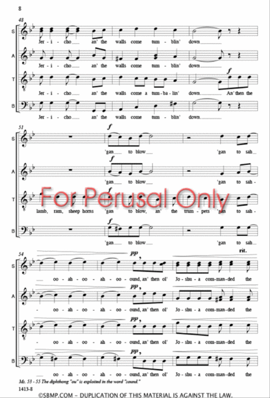 Joshua Fought the Battle of Jericho - SATB a cappella Octavo 4-Part scores gallery preview page 7