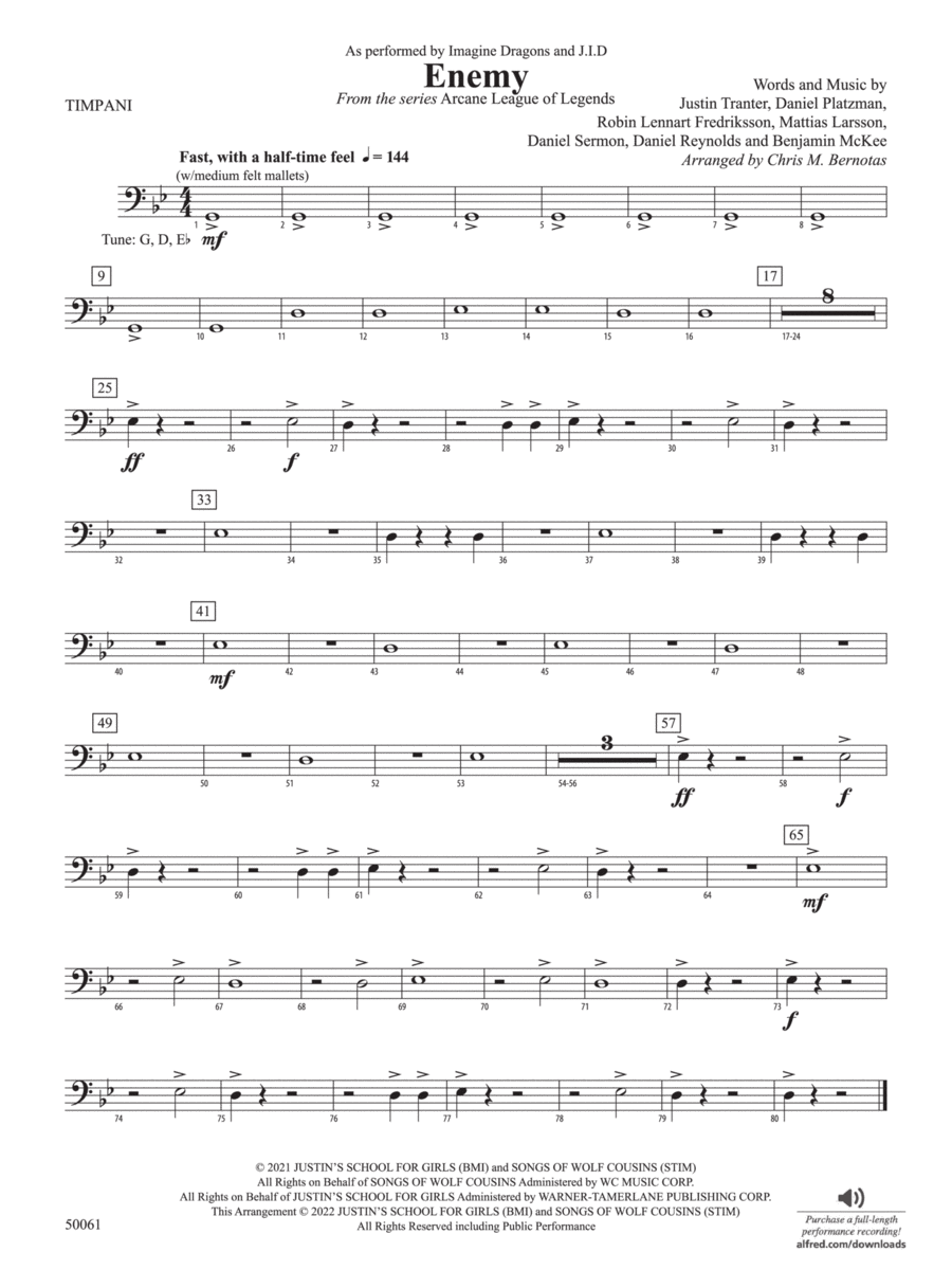 Enemy: Timpani Enemy: Timpani Concert Band scores gallery preview page 1
