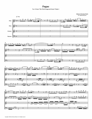 Fugue 13 from Well-Tempered Clavier, Book 1 (Woodwind Quartet)