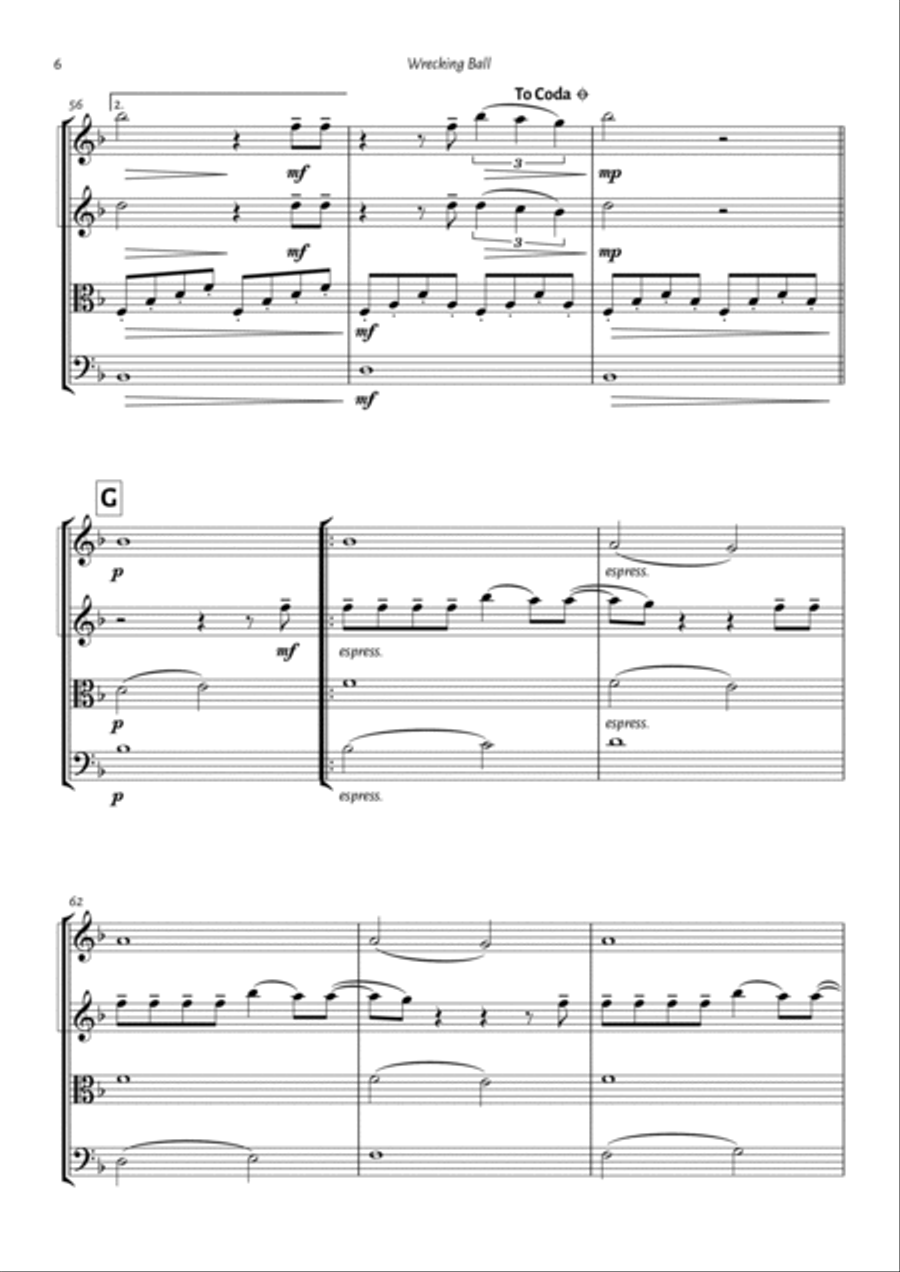 Wrecking Ball String Quartet scores gallery preview page 6