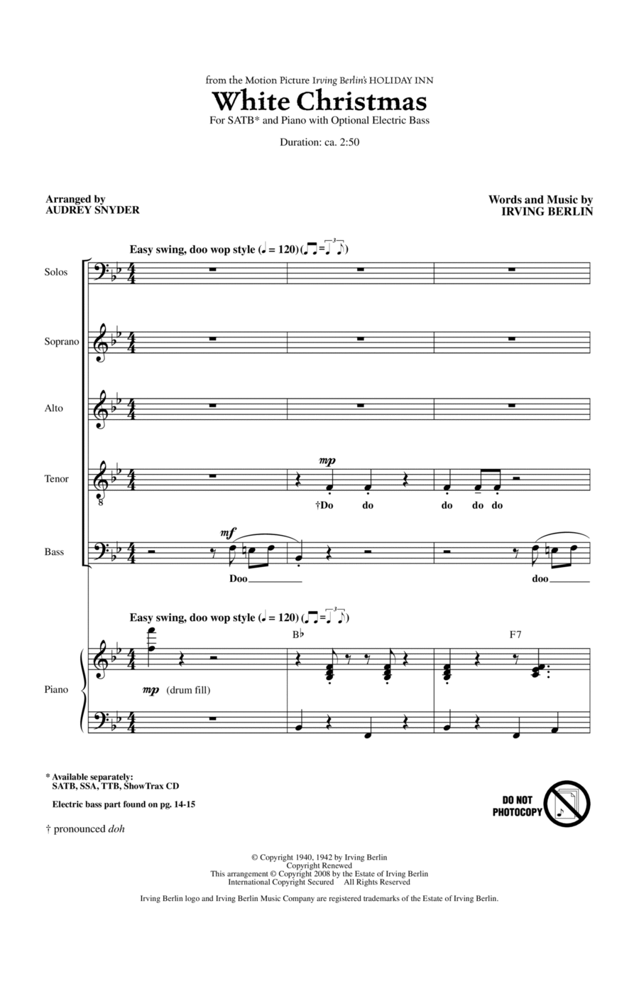 White Christmas (arr. Audrey Snyder) 4-Part scores gallery preview page 1