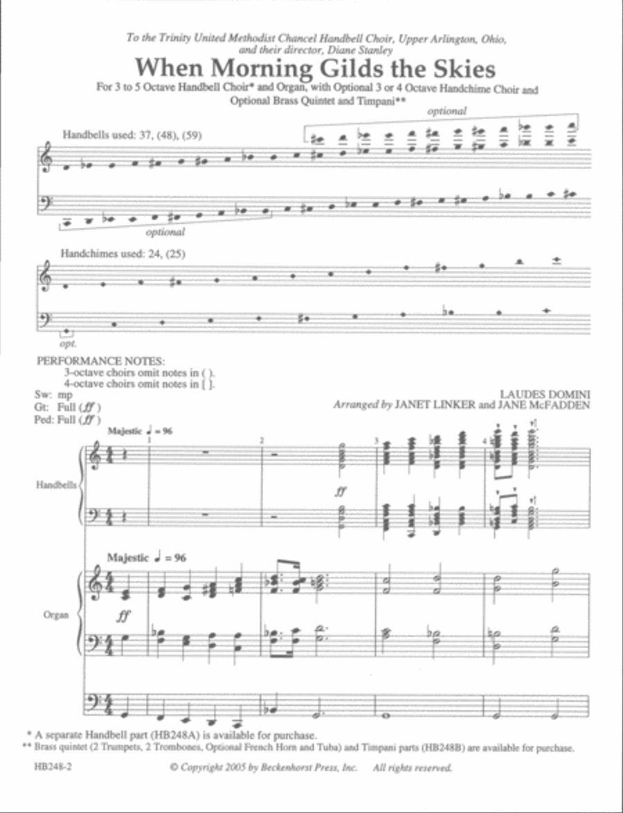 When Morning Gilds the Skies - organ and handbell score Handbell Choir scores gallery preview page 2