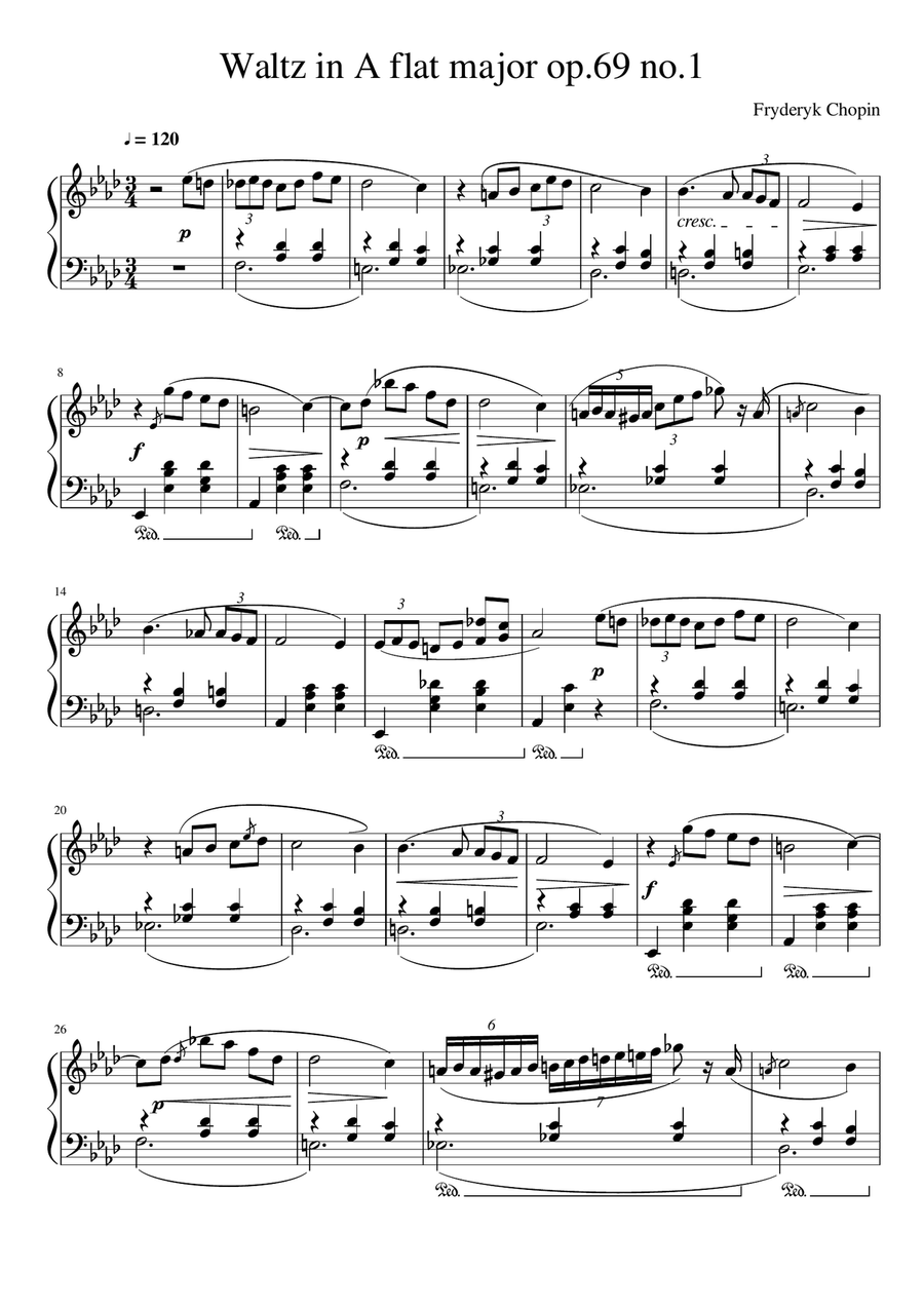 Waltz In A-flat Major, Op. 69, No. 1 Piano Solo scores gallery preview page 1