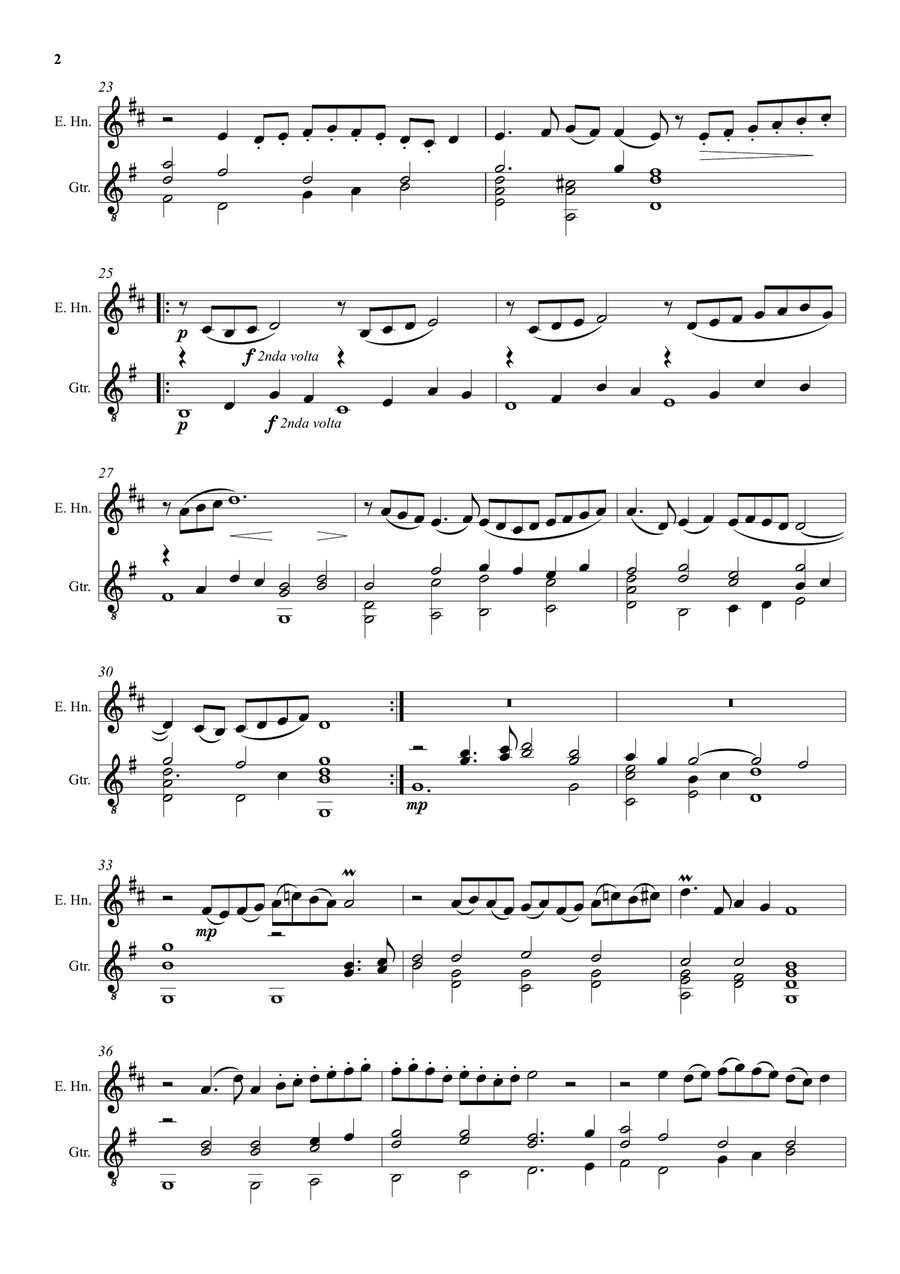 Come again sweet love doth now invite (John Dowland) arranged for cor anglais and guitar English Horn scores gallery preview page 2