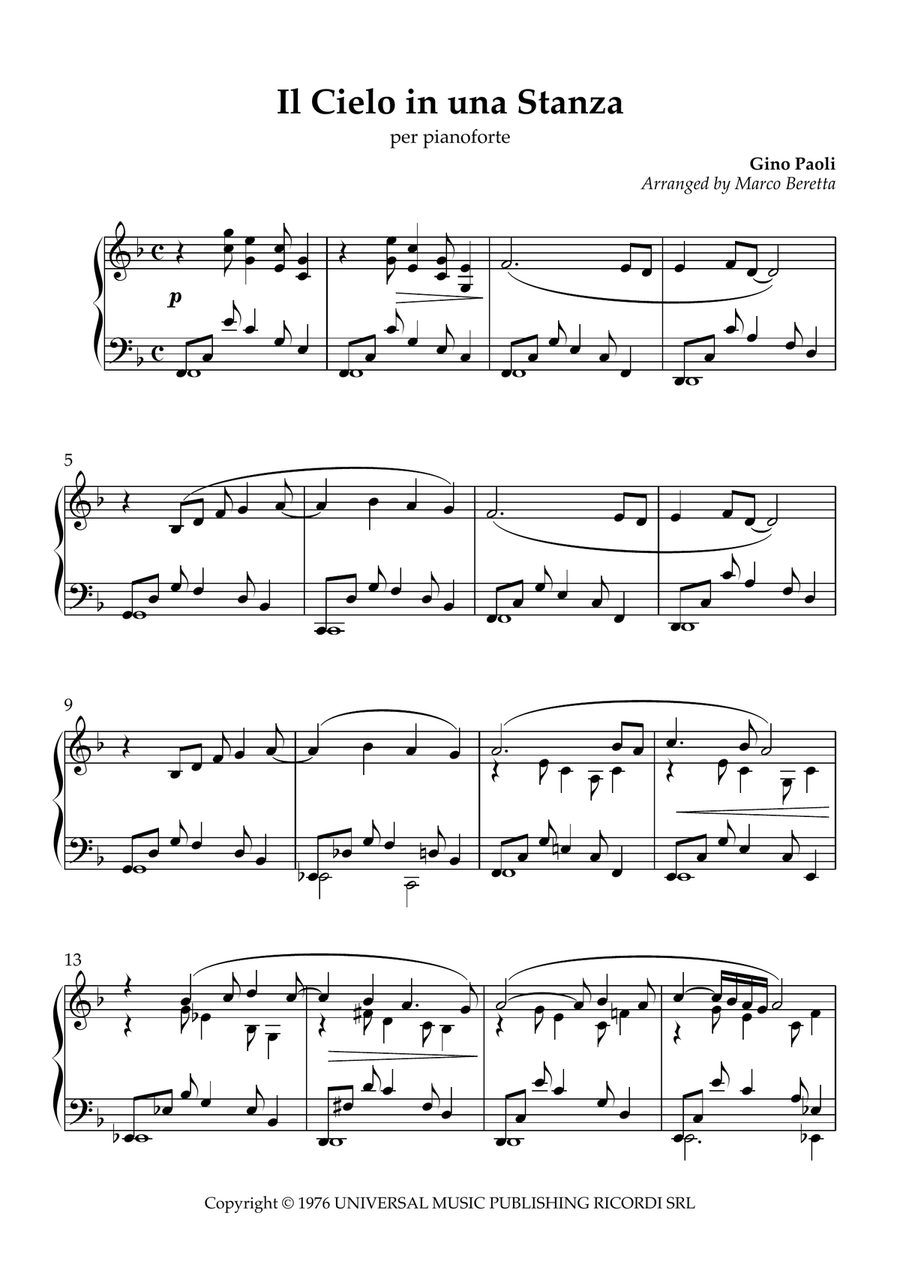 Il Cielo In Una Stanza Piano Solo scores gallery preview page 1