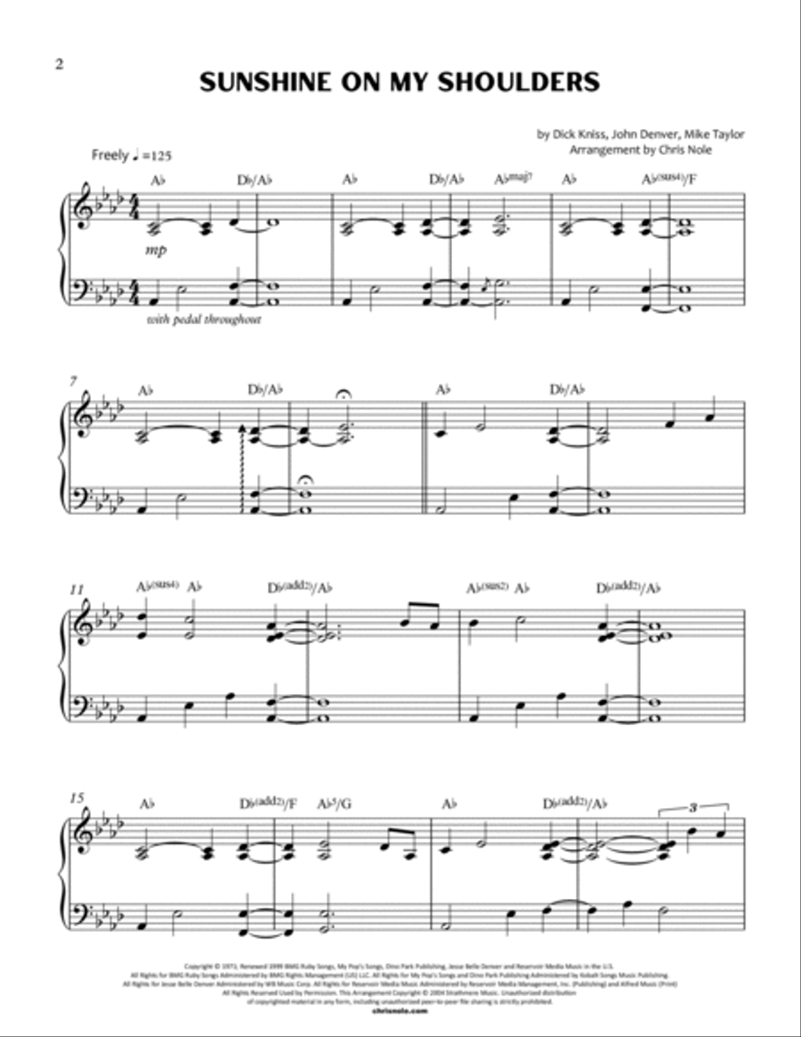 Sunshine On My Shoulders Piano Solo scores gallery preview page 2