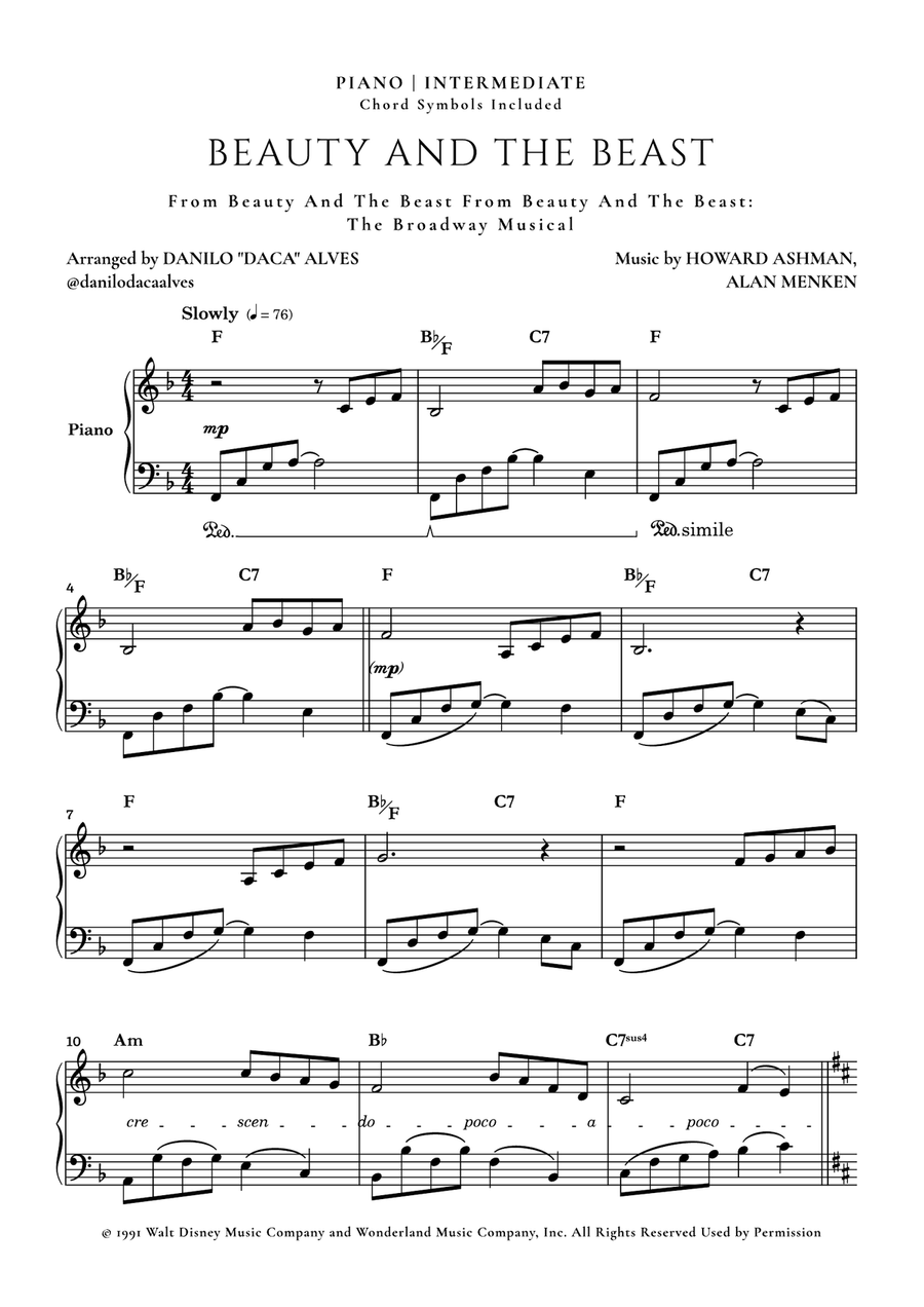 Beauty And The Beast Piano Solo scores gallery preview page 1