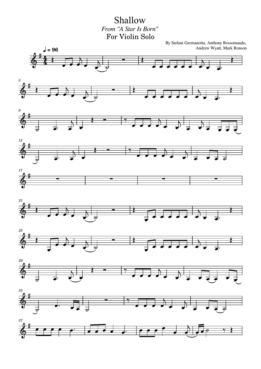 Shallow Shallow Violin Solo scores gallery preview page 1
