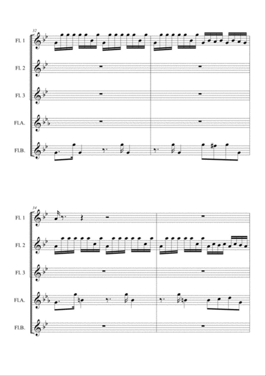 SUMMER (FOUR SEASONS) for Flute Quintet Flute Choir Woodwind Quintet scores gallery preview page 3