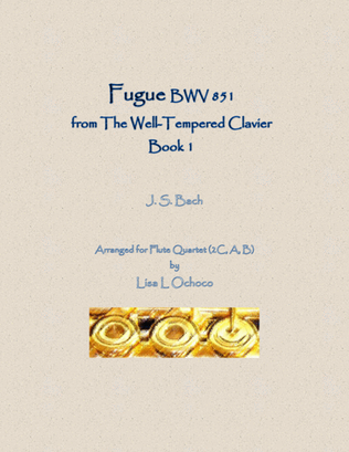 Fugue BWV 851 from the Well-Tempered Clavier, Book 1 for Flute Quartet (2C, A, B)