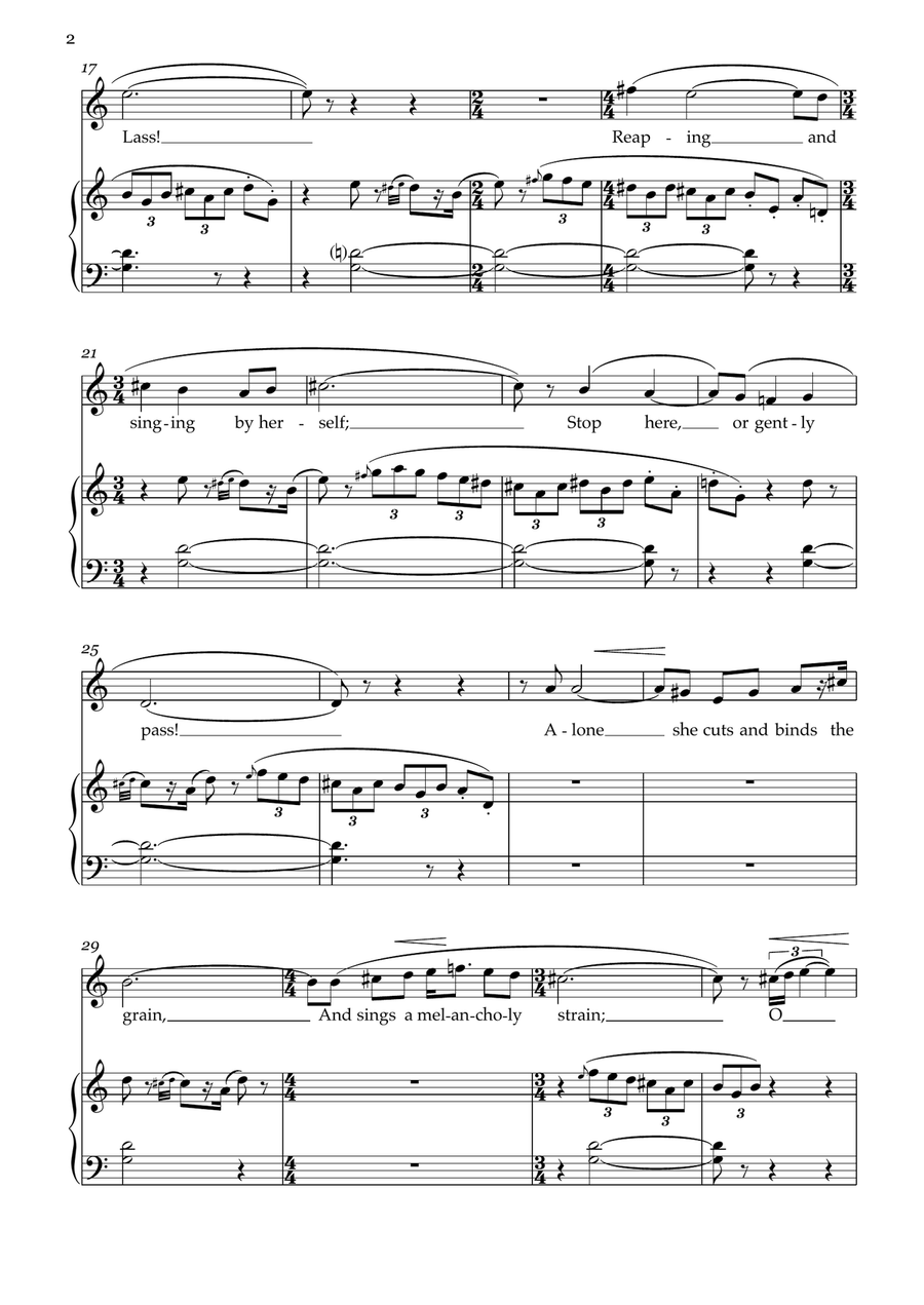 The Solitary Reaper (high voice with piano, or violin, or oboe, or treble recorder/flute) Piano, Vocal scores gallery preview page 4