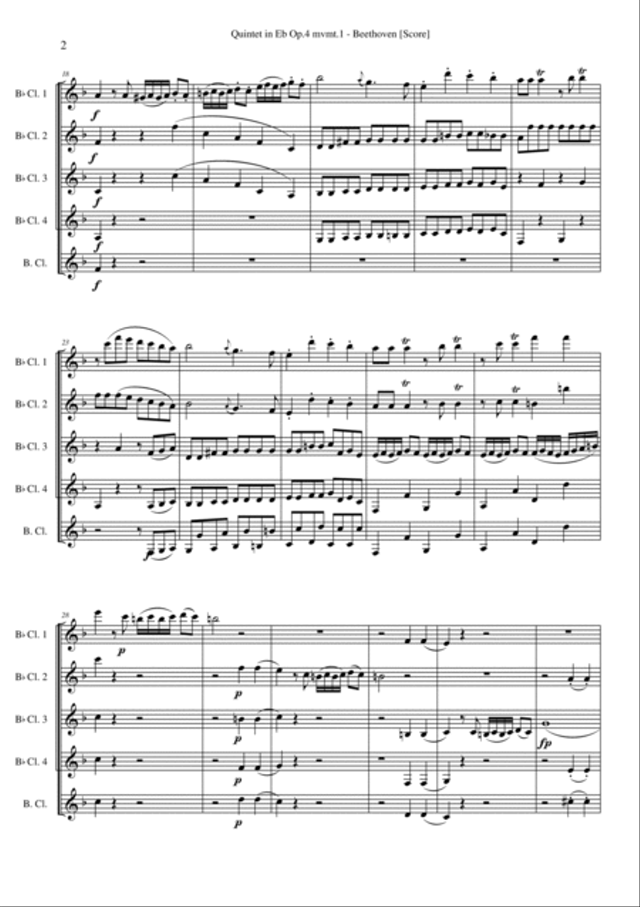 Quintet in Eb Op.4 mvmt.1 - Beethoven (Clarinet Quintet) Clarinet Quintet scores gallery preview page 2
