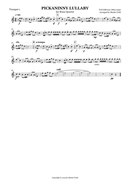 Pickaninny Lullaby for Brass Quartet image number null